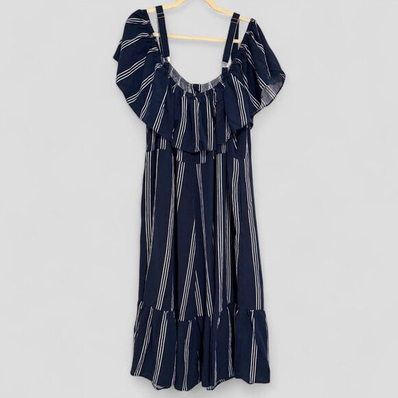 Terra & Sky Off the Shoulder Midi Dress Button Down Smocked Size 4X / 28W-30W - Picture 6 of 10